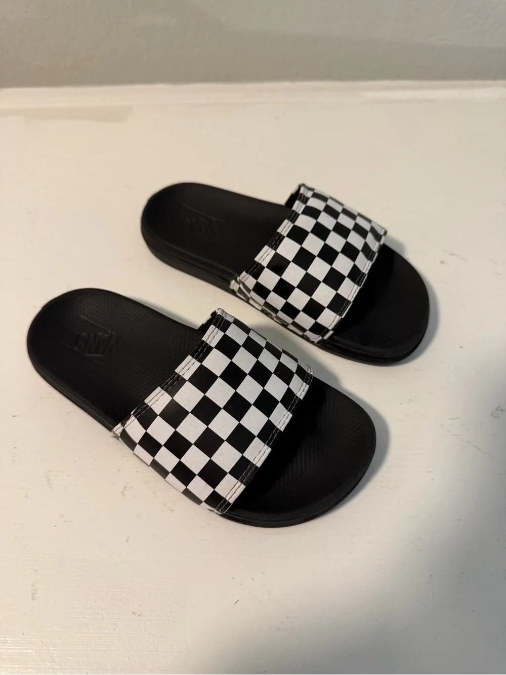 Vans Kids Checkerboard Slide Sandals - Black & White